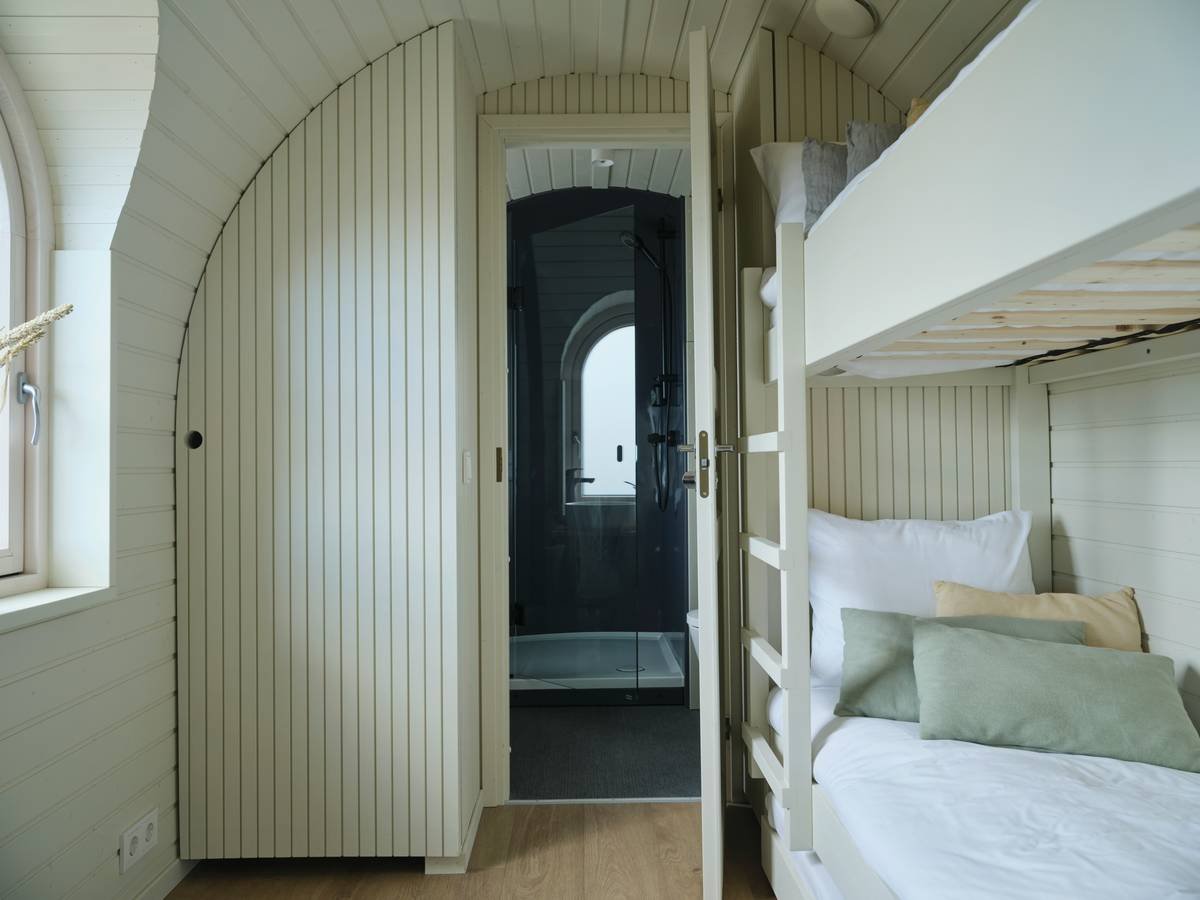 Modern stylish bunk beds for adults in a minimalist loft apartment