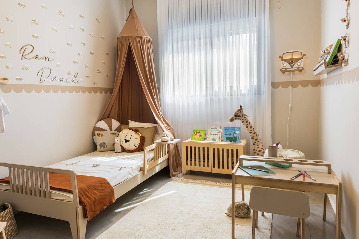 Modern bunk beds for girls bedroom with built-in ladder and under-bed storage